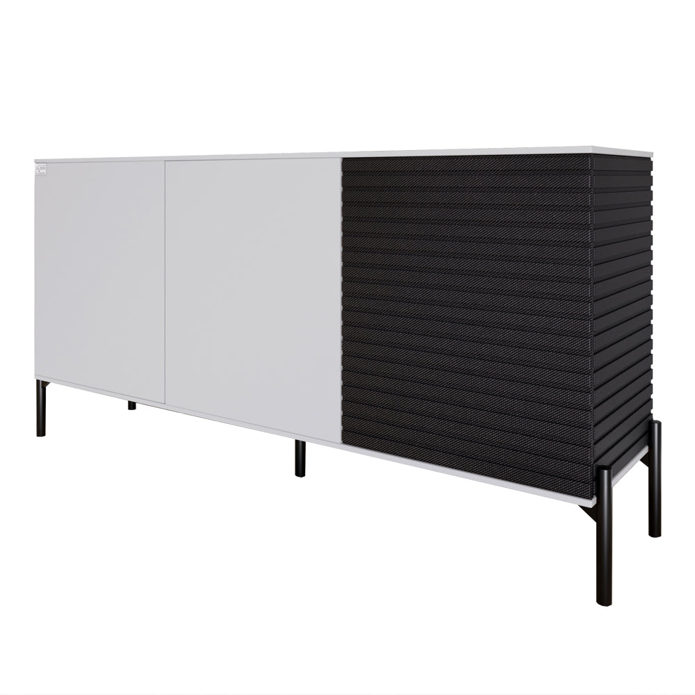 Комод закрыт в гостиную на черных металлических ножках LION Грей Нимфея Альба (белый)/Асфальт 1540x380x765 (LION-041568)