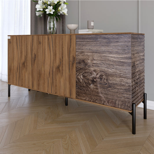 Комод закрыт в гостиную на черных металлических ножках LION Грей 154x38x76,5 см Дуб Ливорно/Дерево (LION-041780)