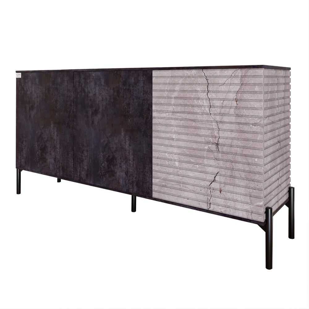 Комод закрыт в гостиную на черных металлических ножках LION Грей 154x38x76,5 см Бетон темный/Камень (LION-041790)