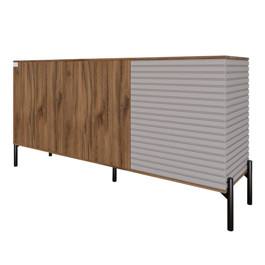 Комод закрыт в гостиную на черных металлических ножках LION Грей 154x38x76,5 см Дуб Ливорно/Кашемир (LION-041810)