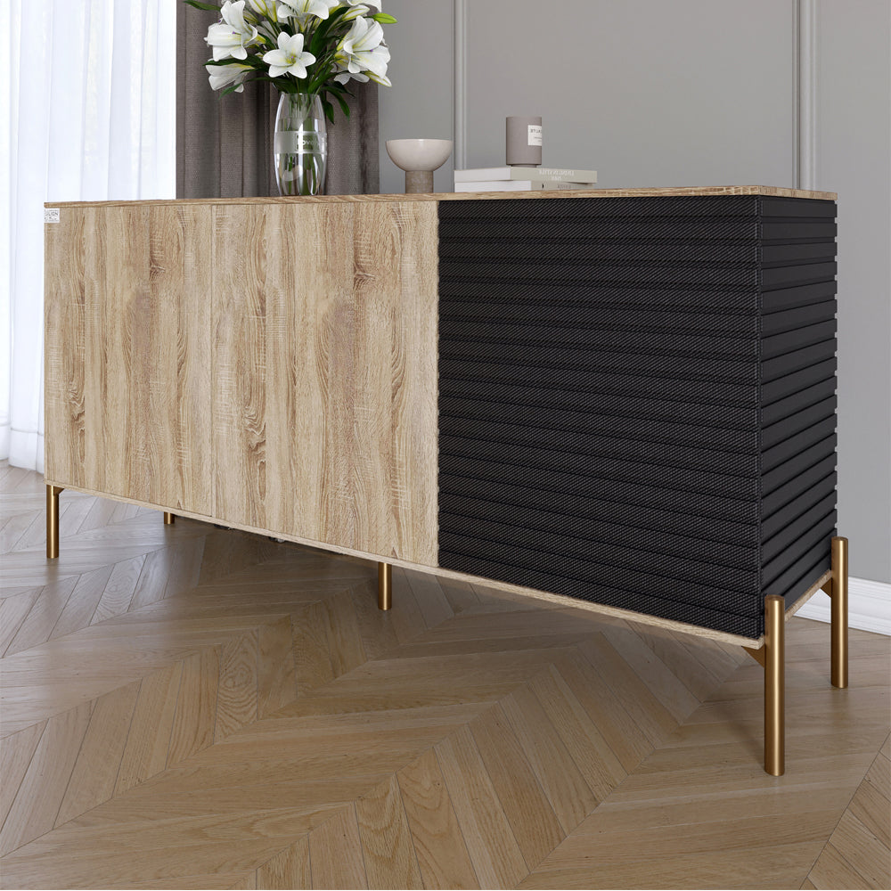 Комод закрыт в гостиную на золотых металлических ножках LION Грей 154x38x76,5 см Дуб сонома/Асфальт (LION-041827)