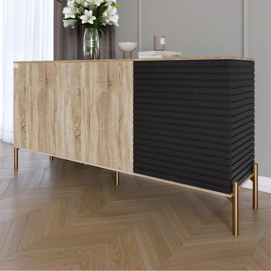 Комод закрыт в гостиную на золотых металлических ножках LION Грей 154x38x76,5 см Дуб сонома/Асфальт (LION-041827)