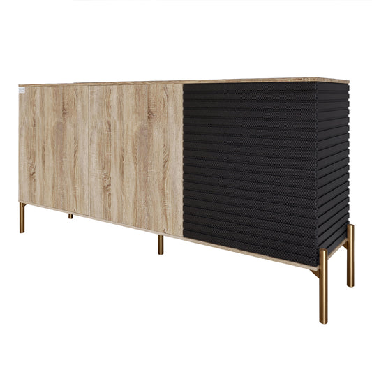 Комод закрыт в гостиную на золотых металлических ножках LION Грей 154x38x76,5 см Дуб сонома/Асфальт (LION-041827)