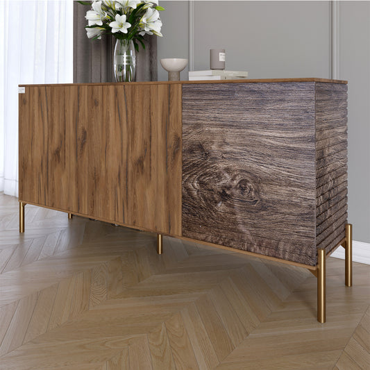 Комод закрыт в гостиную на золотых металлических ножках LION Грей 154x38x76,5 см Дуб Ливорно/Дерево (LION-041840)