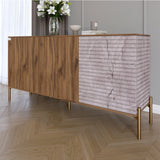 Комод закрытый в гостиную на золотых металлических ножках LION Грей 154x38x76,5 см Дуб Ливорно/Камень (LION-041855)