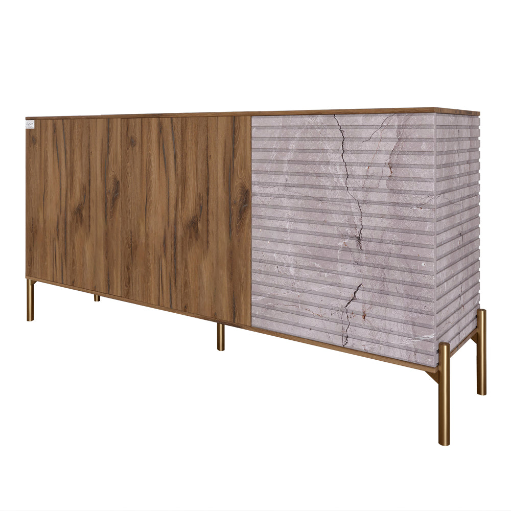 Комод закрытый в гостиную на золотых металлических ножках LION Грей 154x38x76,5 см Дуб Ливорно/Камень (LION-041855)