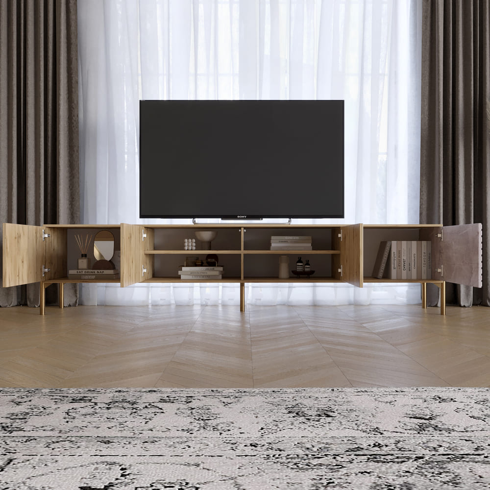 Комплект модульный для гостиной LION Грей 4 элемента с золотыми металлическими ножками Дуб Ливорно/Камень (LION-042924)