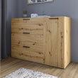 Комод LION Краш с тремя выдвижными ящиками и закрытыми полками Дуб артизан (LION-044159) ТОП
