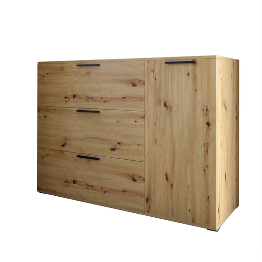 Комод LION Краш с тремя выдвижными ящиками и закрытыми полками Дуб артизан (LION-044159) ТОП