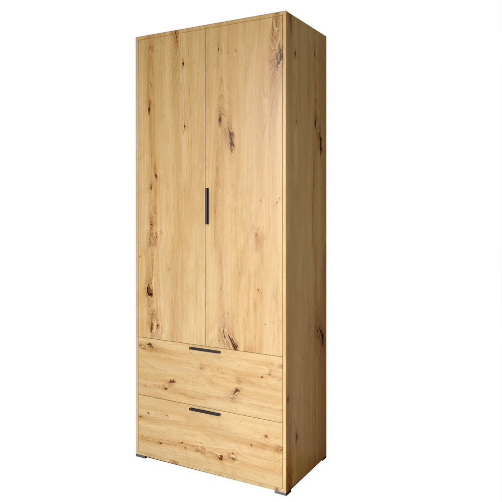 Шкаф распашный двухдверный LION Краш с 2 ящиками Дуб артизан (LION-044019)