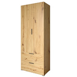 Шкаф распашный двухдверный LION Краш с 2 ящиками Дуб артизан (LION-044019)