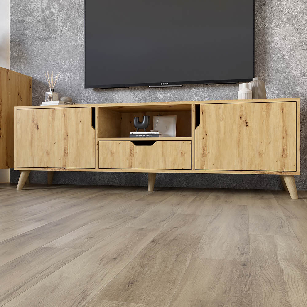 Тумба под телевизор с ножками в цвете Орех светлый М-ЗОН Борн 1600 Дуб Артизан (MZN-031085)