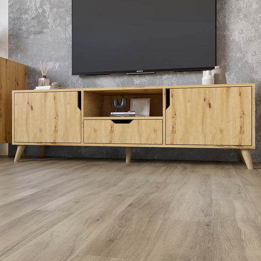 Тумба под телевизор с ножками в цвете Орех светлый М-ЗОН Борн 1600 Дуб Артизан (MZN-031085)