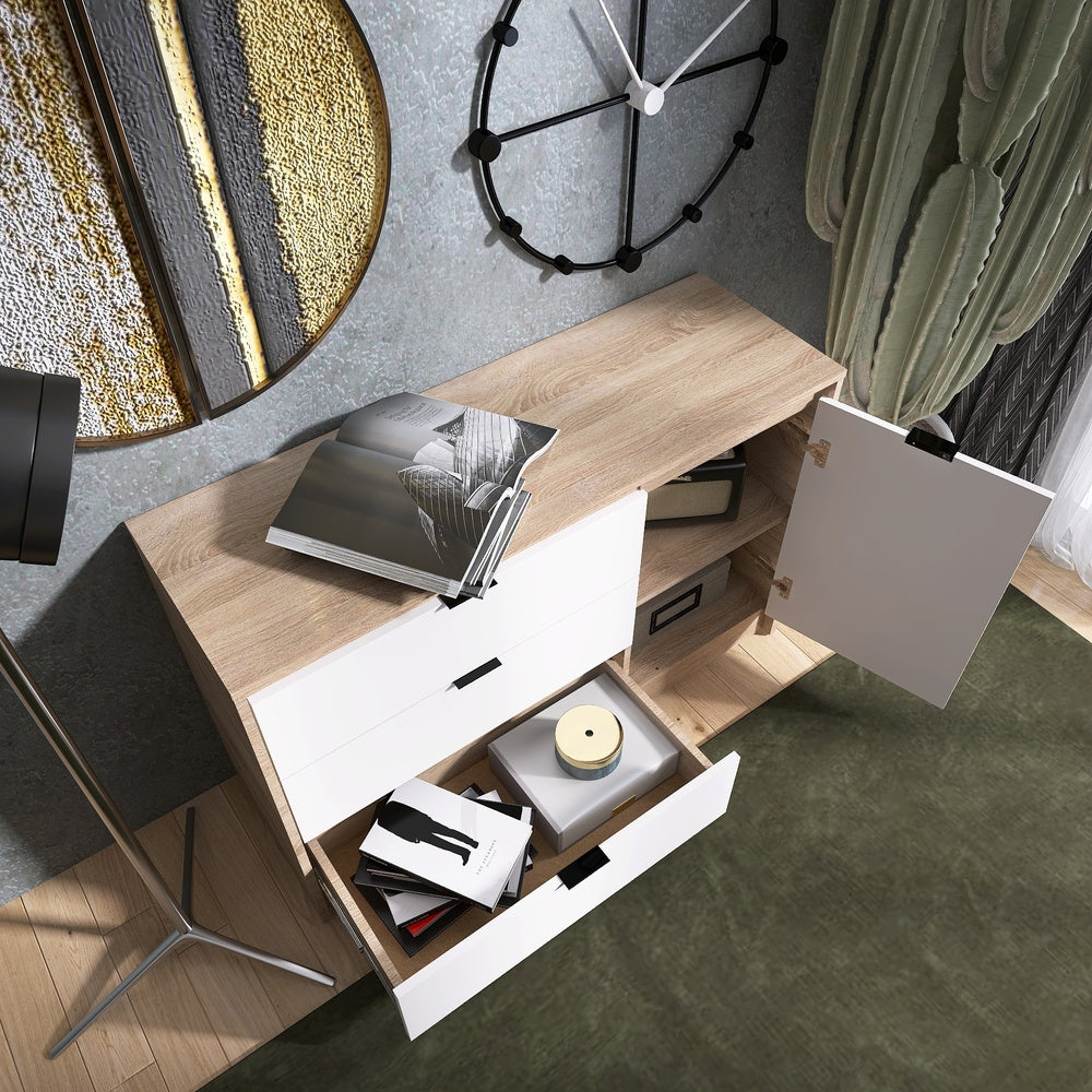 Комод с дверью и 3-мя ящиками Эверест Сити-1150 115,2х38х74,6 Дуб сонома/Белый (DTM-071100)