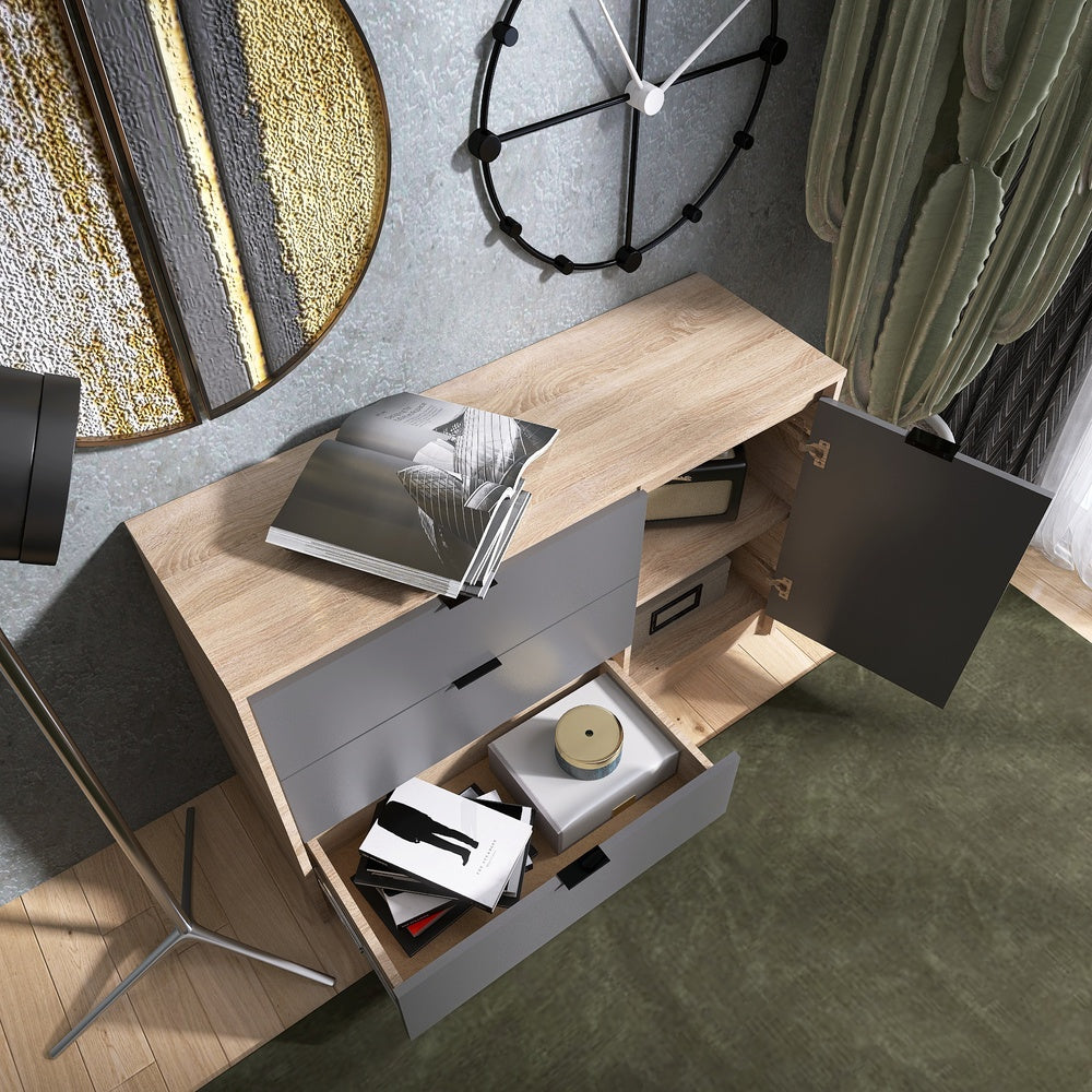 Комод с дверью и 3-мя ящиками Эверест Сити-1150 115,2х38х74,6 Дуб сонома/Графит (DTM-071099)