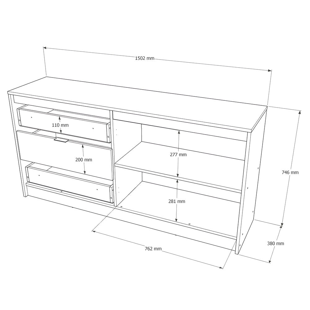 Большой комод с дверями и 3-мя ящиками Эверест Сити-1500 150,2х38х74,6 Дуб сонома/Белый (DTM-071102)