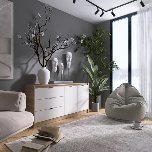 Большой комод с дверями и 3-мя ящиками Эверест Сити-1500 150,2х38х74,6 Дуб сонома/Белый (DTM-071102)