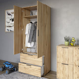 Шкаф распашный двухдверный LION Краш с 2 ящиками Дуб артизан (LION-044019)