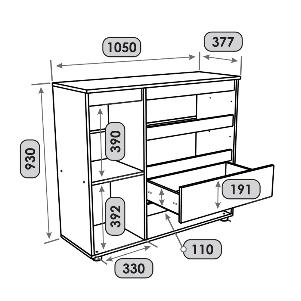 Комод Эверест КЛ-3 Лайт (телескопические) 105х38х93 см Дуб Крафт белый (DTM-071076)