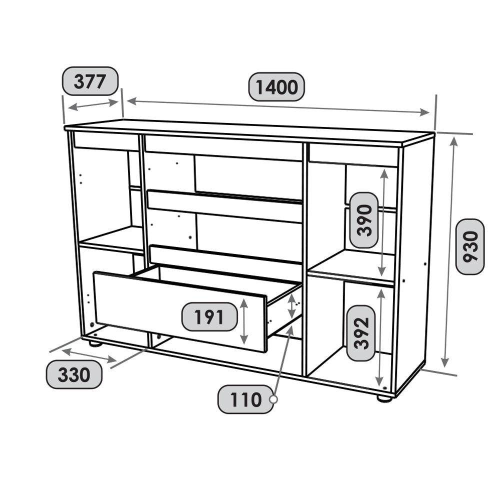 Комод Эверест КЛ-4 Лайт (телескопические) 140х38х93 см Дуб Крафт белый (DTM-071077)