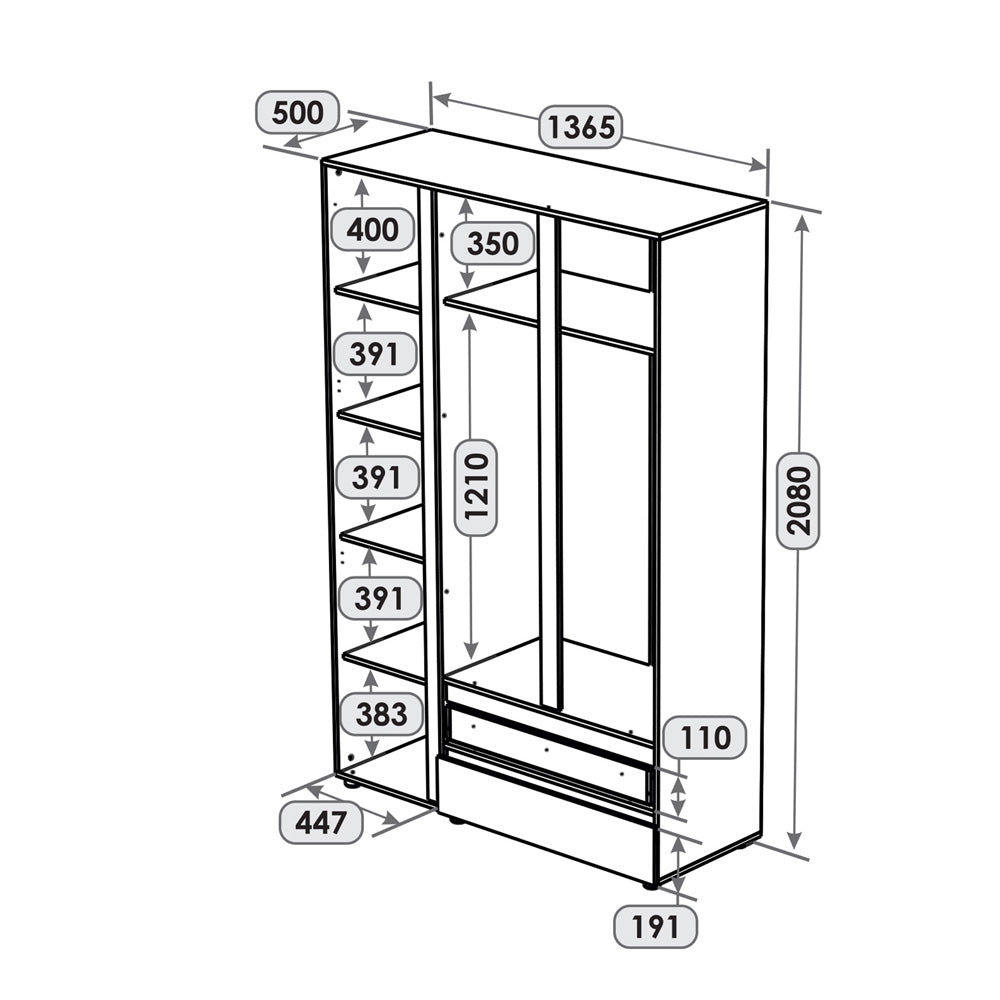 Шкаф трехдверный Эверест ШЛ-3 Лайт Дуб Крафт белый (DTM-071085)