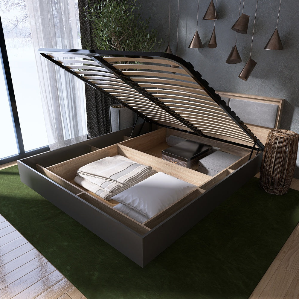 Кровать двуспальная с подъемным механизмом Эверест Сити-1400 200,5х148,8х82,6 см Дуб сонома/Графит (DTM-071092)