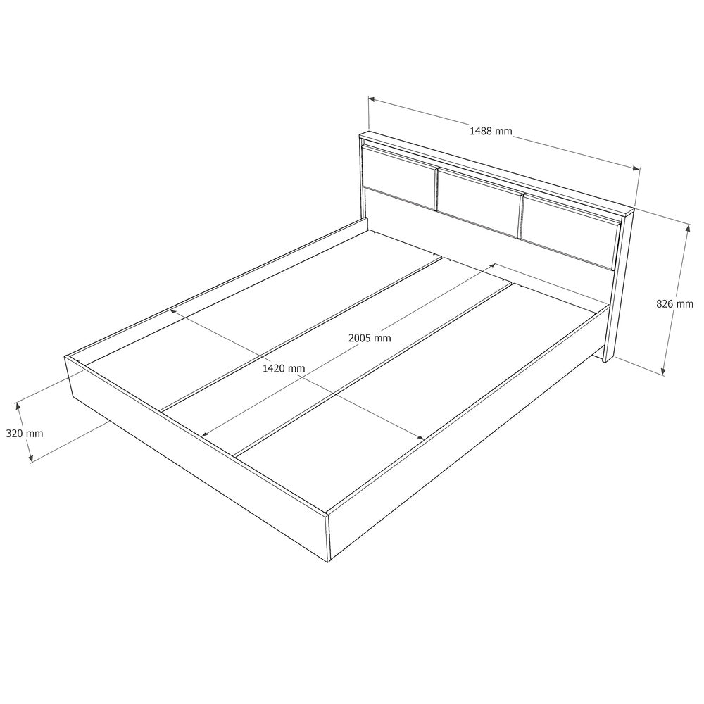 Кровать двуспальная (щит ДСП под матрас) Эверест Сити-1600 200,5х168,8х82,6 см Дуб сонома/Графит (DTM-071117)