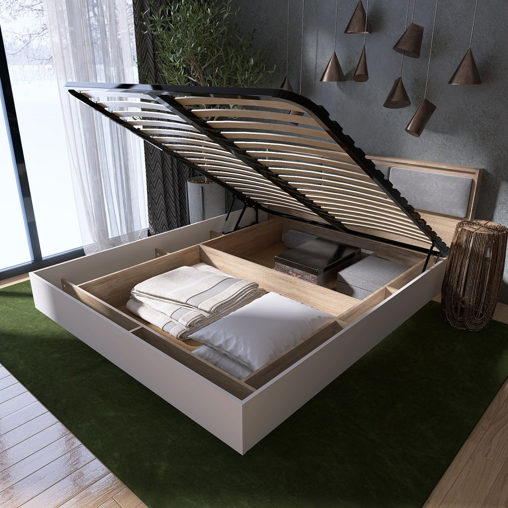 Кровать двуспальная с подъемным механизмом Эверест Сити-1400 200,5х148,8х82,6 см Дуб сонома/Белый (DTM-071093)