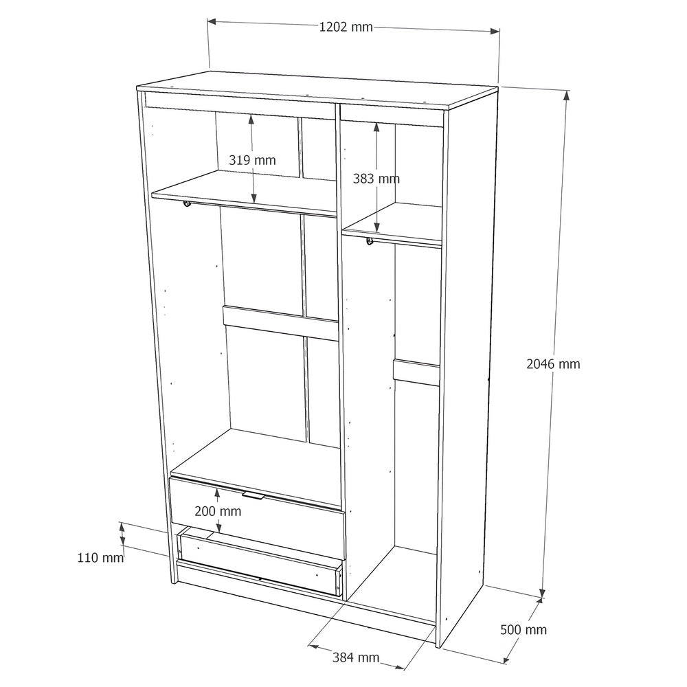 Шкаф распашной для одежды с выдвижными ящиками  (штанга - полки) Эверест Сити-1200 120,2х50х204,6 см Дуб сонома/Графит (DTM-071127)