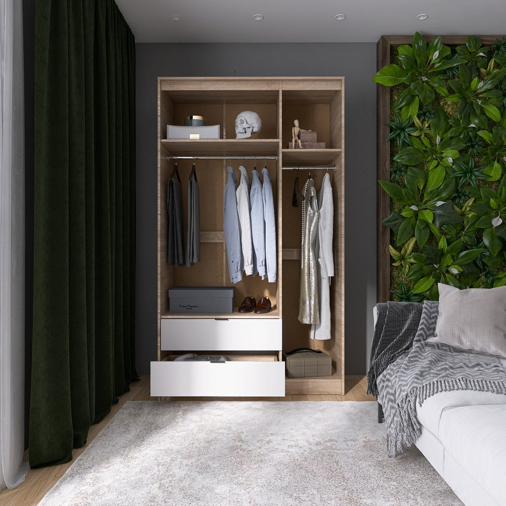 Шкаф распашной для одежды с выдвижными ящиками (штанга-штанга) Эверест Сити-1200 120,2х50х204,6 см Дуб сонома/Белый (DTM-071098)