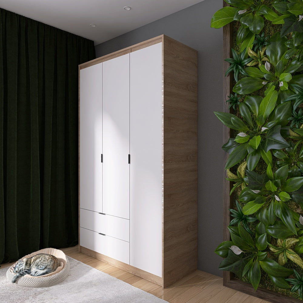 Шкаф распашной для одежды с выдвижными ящиками (полки - штанга) Эверест Сити-1200 120,2х50х204,6 см Дуб сонома/Белый (DTM-071124)