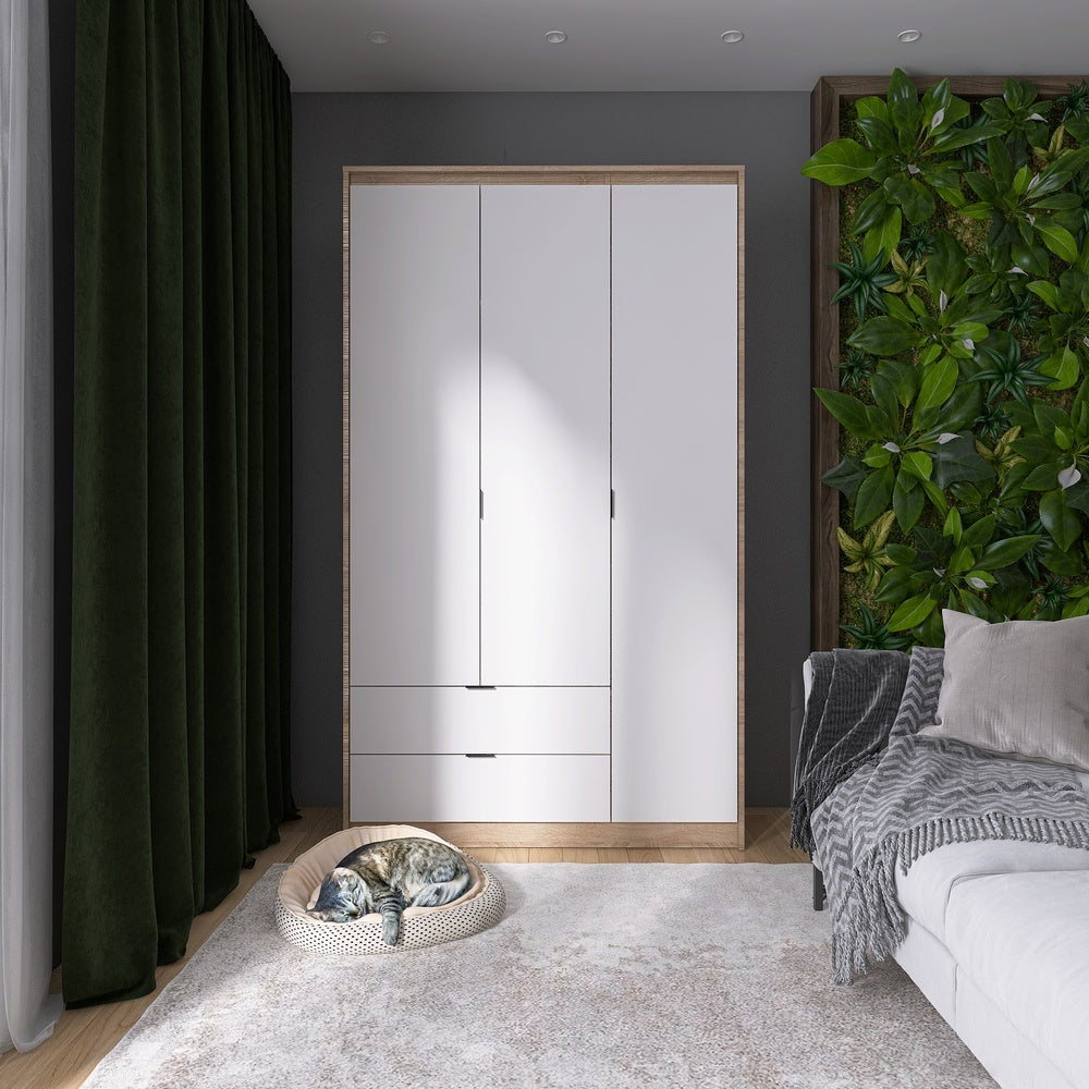 Шкаф распашной для одежды с выдвижными ящиками (штанга-штанга) Эверест Сити-1200 120,2х50х204,6 см Дуб сонома/Белый (DTM-071098)