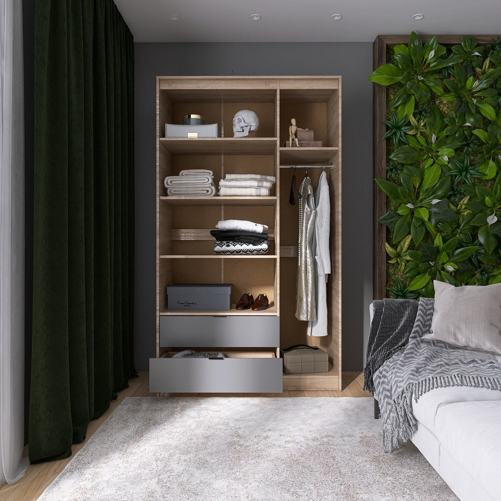 Шкаф распашной для одежды с выдвижными ящиками (полки - штанга) Эверест Сити-1200 120,2х50х204,6 см Дуб сонома/Графит (DTM-071125)