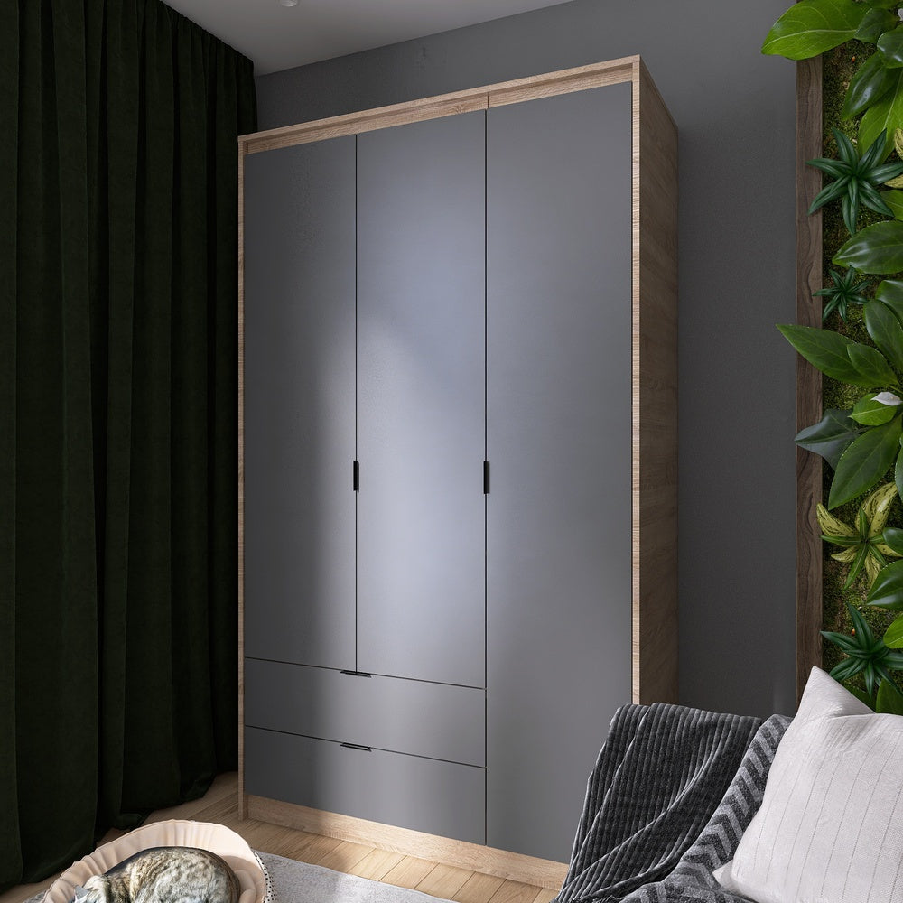 Шкаф распашной для одежды с выдвижными ящиками  (штанга - полки) Эверест Сити-1200 120,2х50х204,6 см Дуб сонома/Графит (DTM-071127)