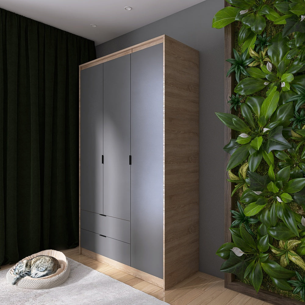 Шкаф распашной для одежды с выдвижными ящиками (штанга-штанга) Эверест Сити-1200 120,2х50х204,6 см Дуб сонома/Графит (DTM-071097)