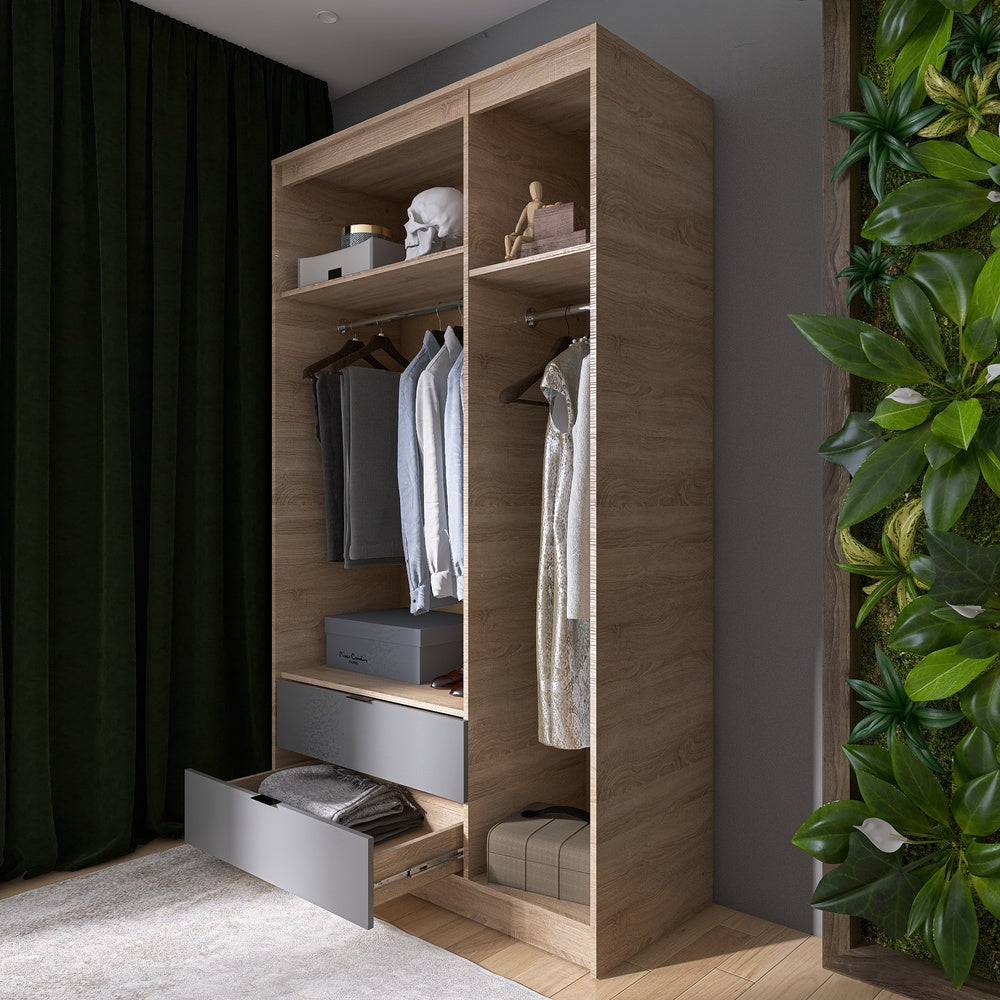 Шкаф распашной для одежды с выдвижными ящиками (штанга-штанга) Эверест Сити-1200 120,2х50х204,6 см Дуб сонома/Графит (DTM-071097)