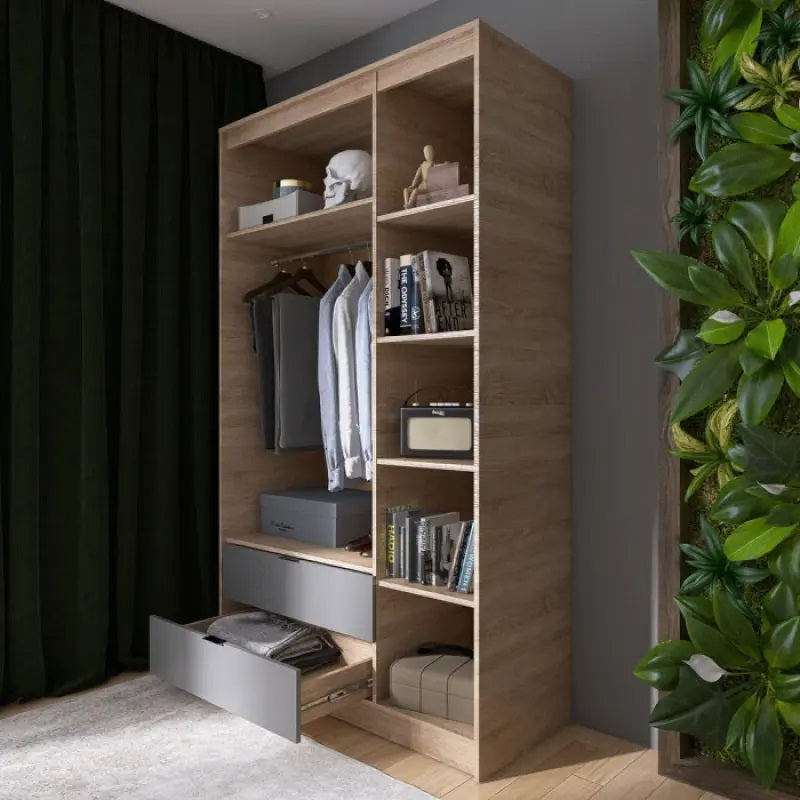 Шкаф распашной для одежды с выдвижными ящиками  (штанга - полки) Эверест Сити-1200 120,2х50х204,6 см Дуб сонома/Графит (DTM-071127)