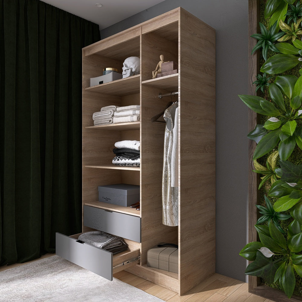 Шкаф распашной для одежды с выдвижными ящиками (полки - штанга) Эверест Сити-1200 120,2х50х204,6 см Дуб сонома/Графит (DTM-071125)