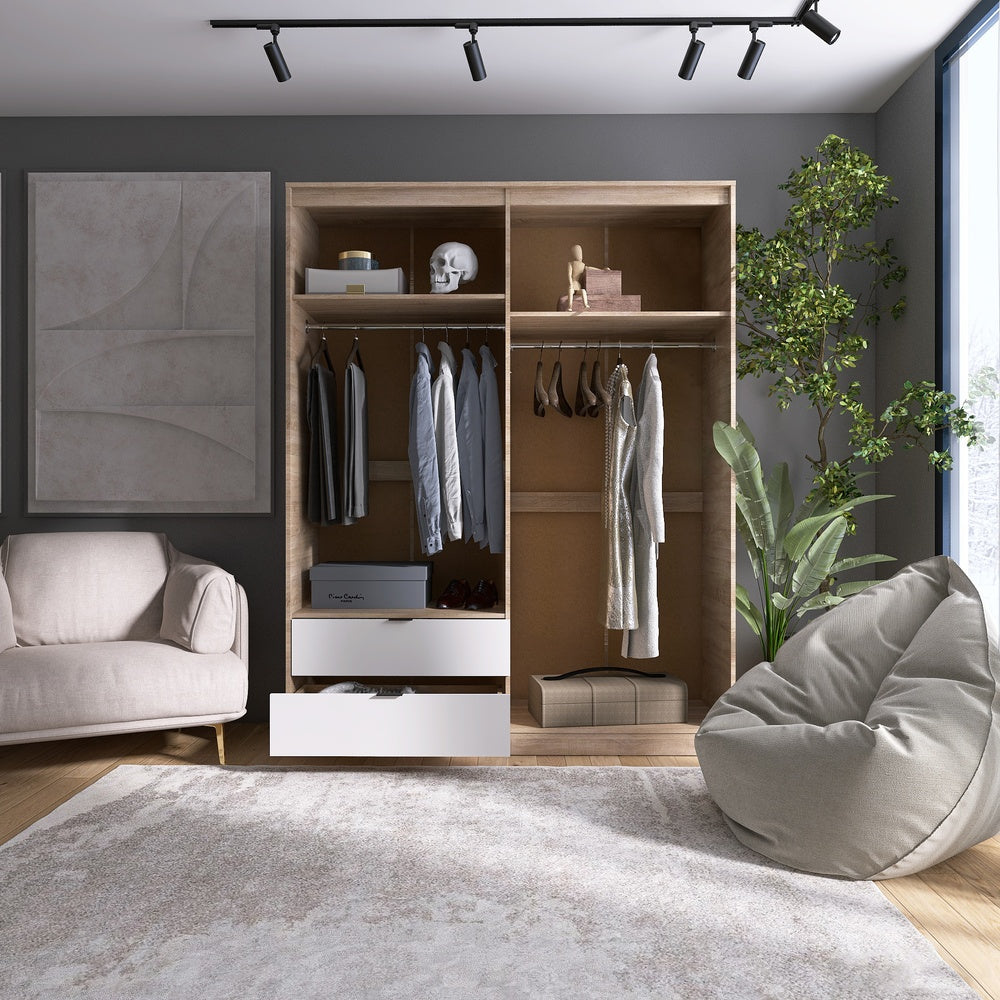 Шкаф распашной для одежды с выдвижными ящиками (штанга-штанга) Эверест Сити-1600 160,2х50х204,6 см Дуб сонома/Белый (DTM-071096)