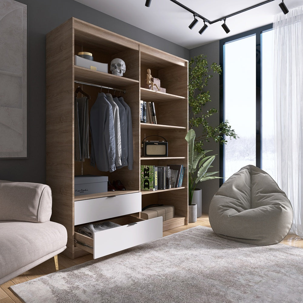 Шкаф распашной для одежды с выдвижными ящиками (штанга - полки) Эверест Сити-1600 160,2х50х204,6 см Дуб сонома/Белый (DTM-071119)