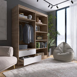 Шкаф распашной для одежды с выдвижными ящиками (штанга - полки) Эверест Сити-1600 160,2х50х204,6 см Дуб сонома/Белый (DTM-071119)