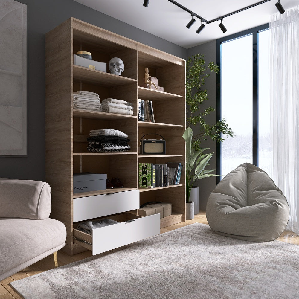 Шкаф распашной для одежды с выдвижными ящиками (полки - полки) Эверест Сити-1600 160,2х50х204,6 см Дуб сонома/Белый (DTM-071122)