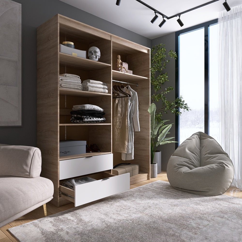 Шкаф распашной для одежды с выдвижными ящиками (полки - штанга) Эверест Сити-1600 160,2х50х204,6 см Дуб сонома/Белый (DTM-071118)