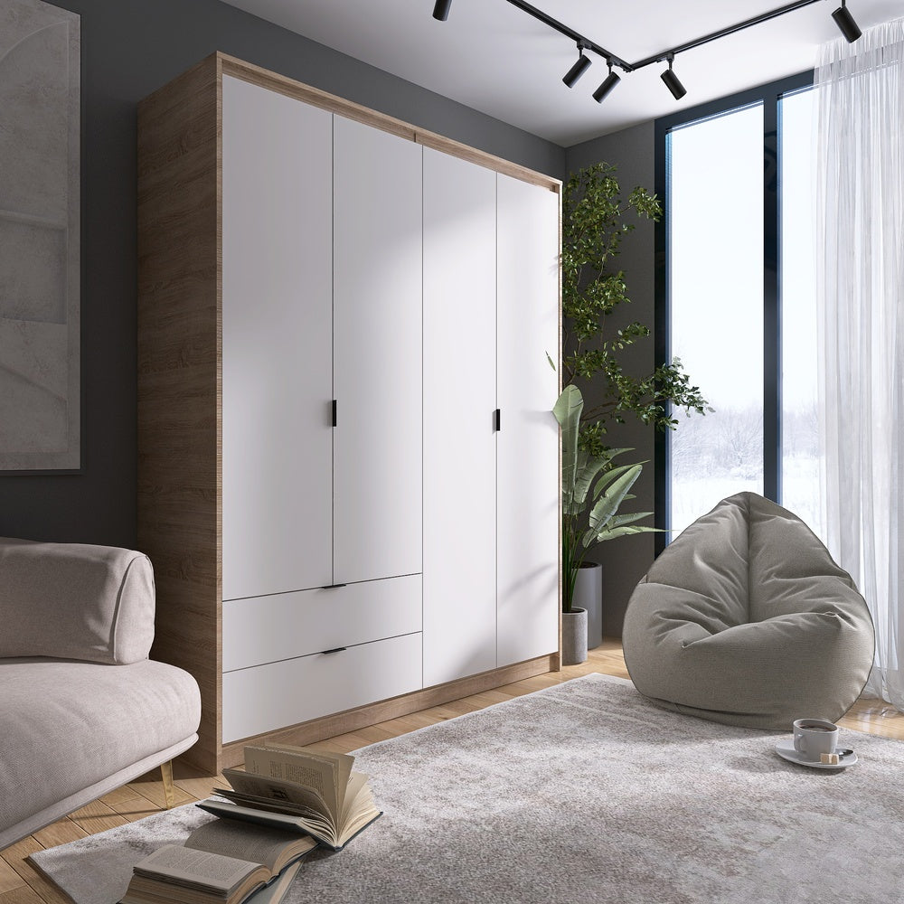 Шкаф распашной для одежды с выдвижными ящиками (полки - штанга) Эверест Сити-1600 160,2х50х204,6 см Дуб сонома/Белый (DTM-071118)