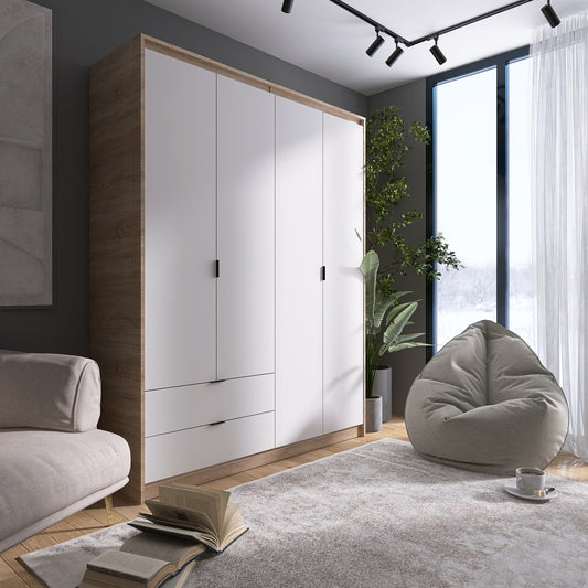 Шкаф распашной для одежды с выдвижными ящиками (штанга - полки) Эверест Сити-1600 160,2х50х204,6 см Дуб сонома/Белый (DTM-071119)