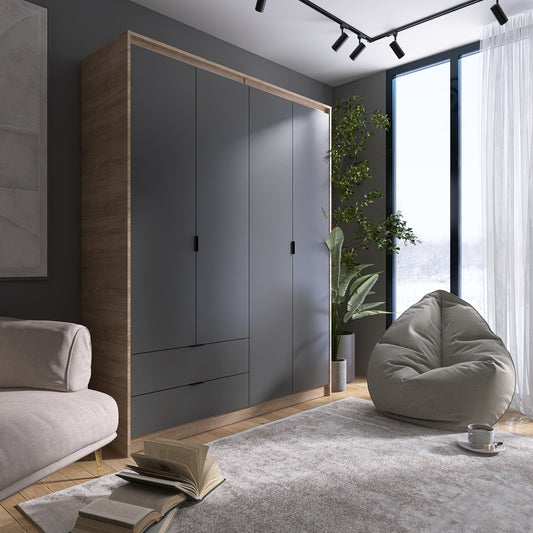 Шкаф распашной для одежды с выдвижными ящиками (полки - полки) Эверест Сити-1600 160,2х50х204,6 см Дуб сонома/Графит (DTM-071120)