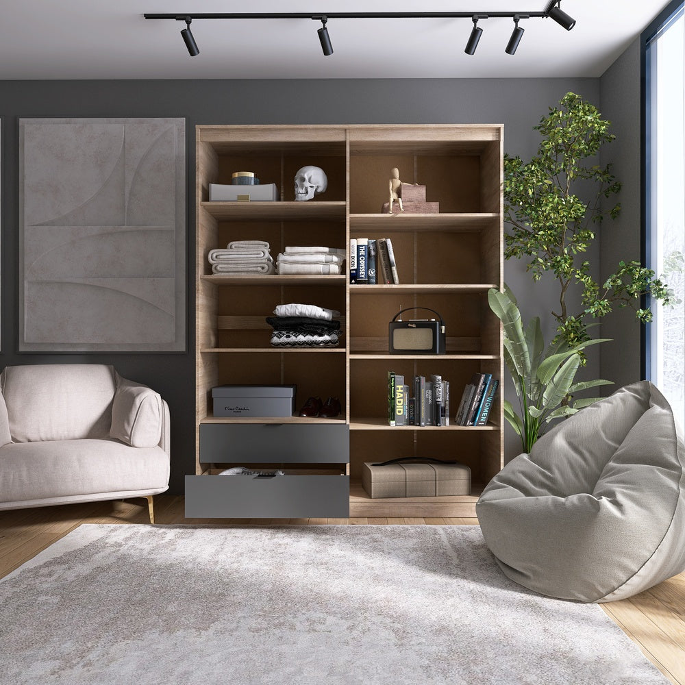 Шкаф распашной для одежды с выдвижными ящиками (полки - полки) Эверест Сити-1600 160,2х50х204,6 см Дуб сонома/Графит (DTM-071120)