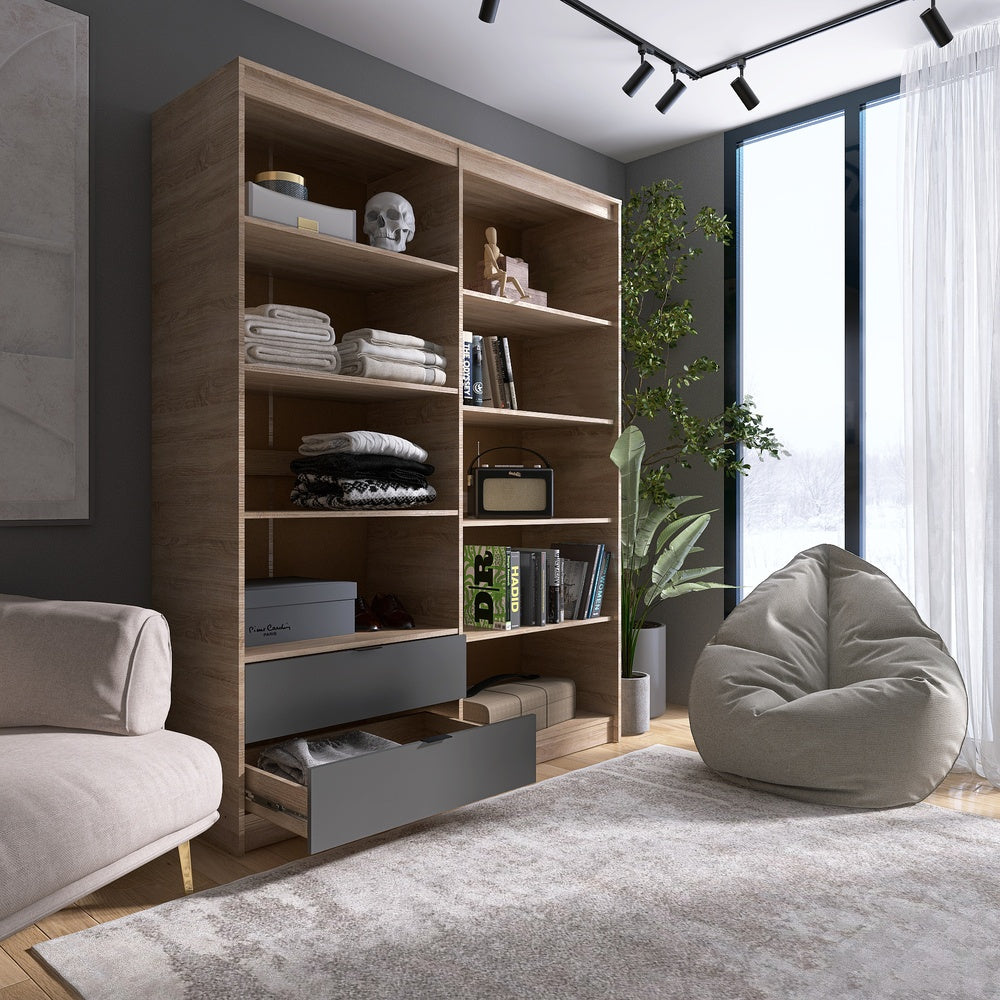 Шкаф распашной для одежды с выдвижными ящиками (полки - полки) Эверест Сити-1600 160,2х50х204,6 см Дуб сонома/Графит (DTM-071120)