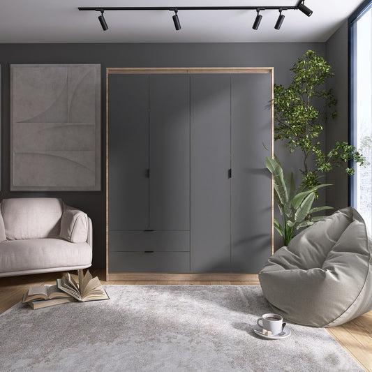 Шкаф распашной для одежды с выдвижными ящиками (полки - полки) Эверест Сити-1600 160,2х50х204,6 см Дуб сонома/Графит (DTM-071120)