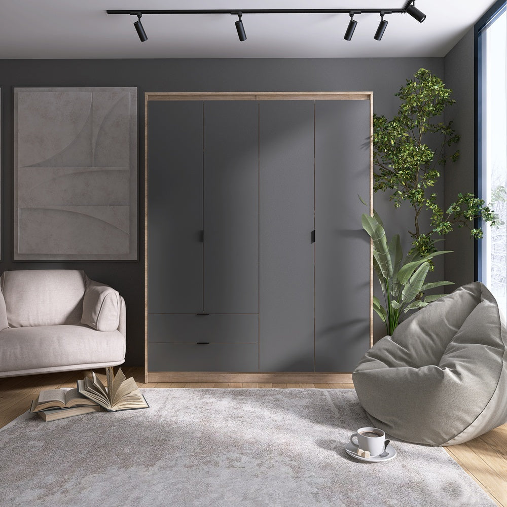 Шкаф распашной для одежды с выдвижными ящиками (полки - штанга) Эверест Сити-1600 160,2х50х204,6 см Дуб сонома/Графит (DTM-071121)